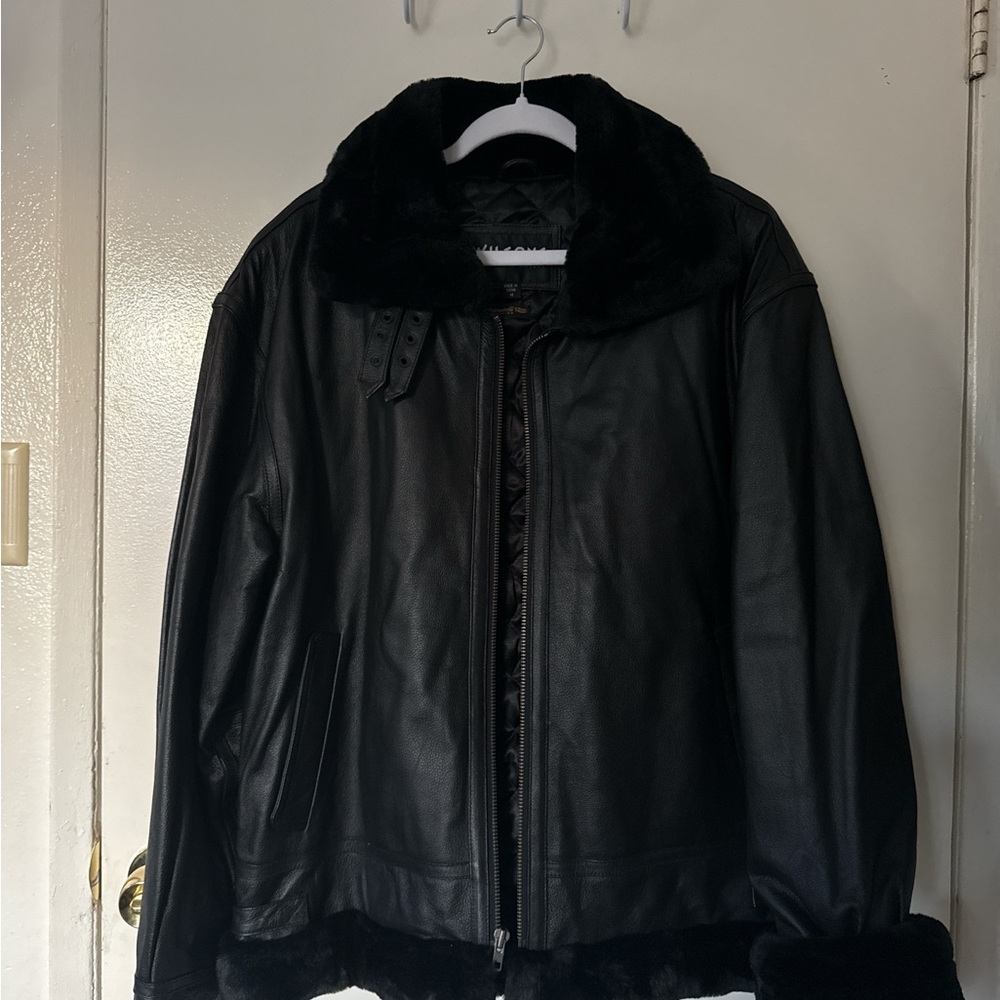 Wilsons Leather Medium Black Jacket with Fur Trim
